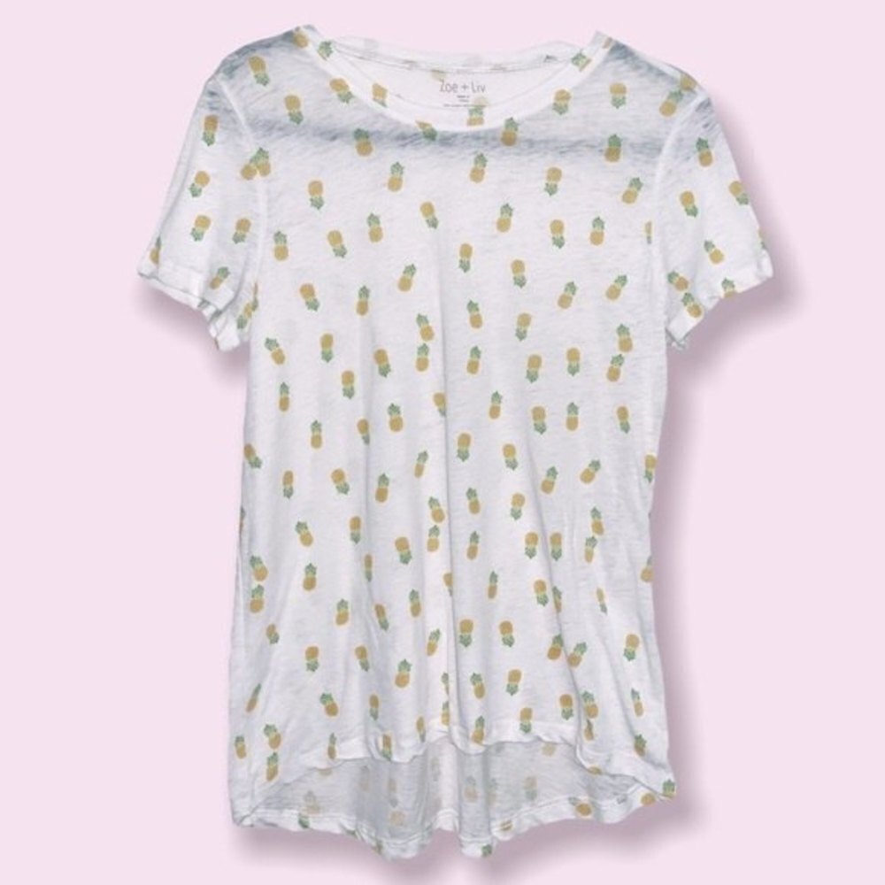Zoe + Liv Pineapple Graphic Tee Short Sleeve Womens Size Large